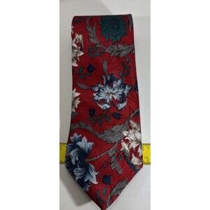 Envoy Blue, Red, and Gray Floral Tie Silk Mens Fashion Accessory Suit Necktie